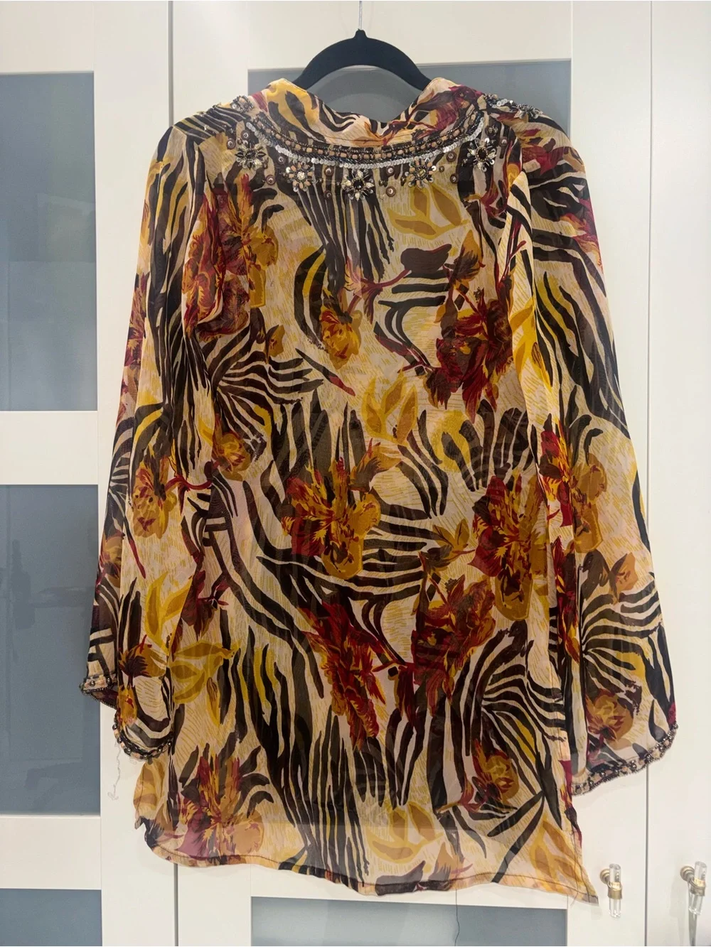 Ocean Breeze Beaded Sheer Swim Cover Up Tunic Boho Top Medium